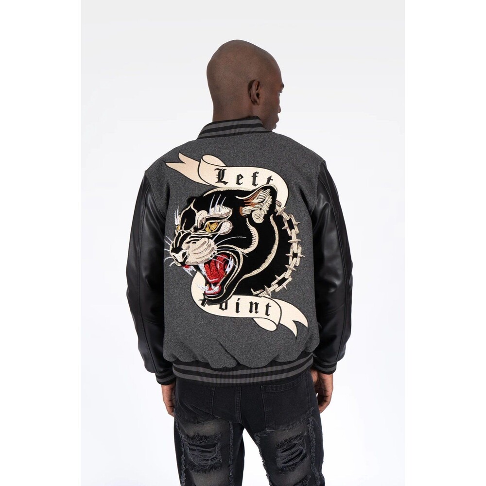 Left Point College Varsity Jacket RTOP Gray Large L NWT $450 Retail Streetwear